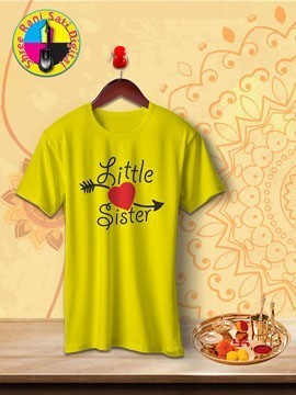 Round Neck Yellow Colour Cotton T-shirt For Little Sister